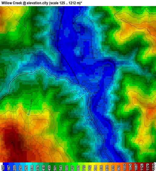 Willow Creek elevation map