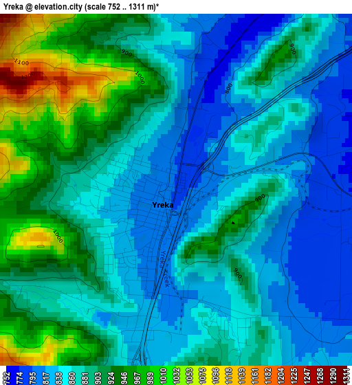 Yreka elevation map