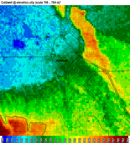 Caldwell elevation map