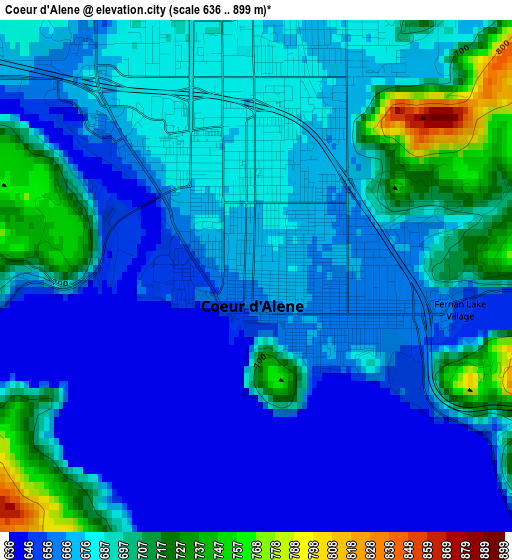 Coeur d'Alene elevation map