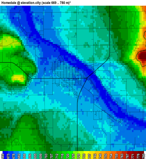 Homedale elevation map