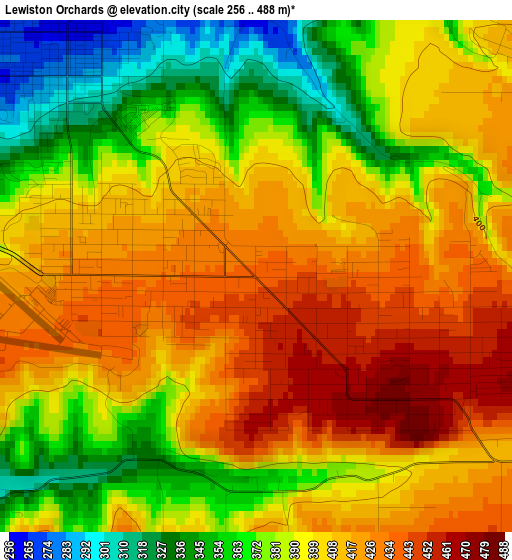 Lewiston Orchards elevation map