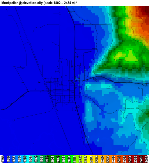 Montpelier elevation map