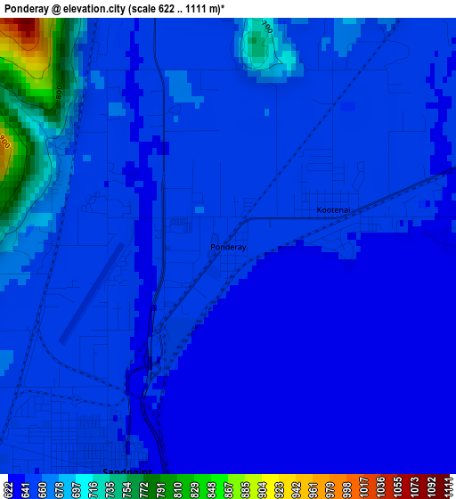 Ponderay elevation map