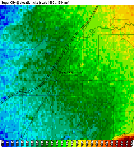 Sugar City elevation map