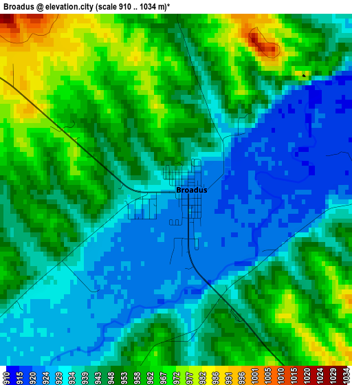 Broadus elevation map