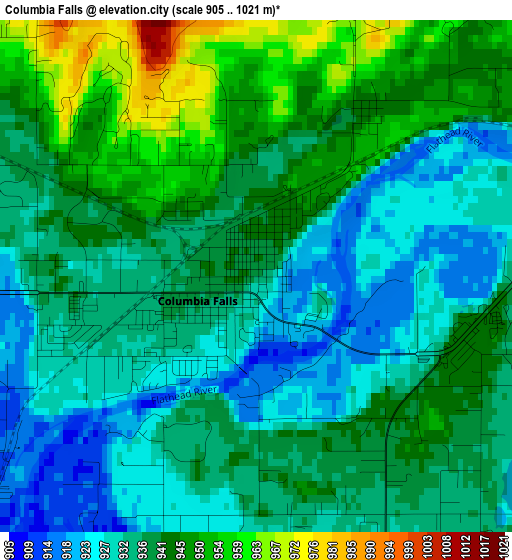 Columbia Falls elevation map