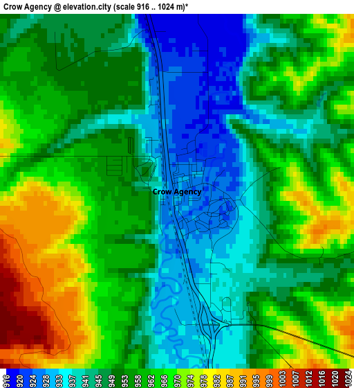 Crow Agency elevation map