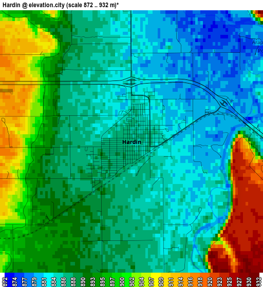 Hardin elevation map