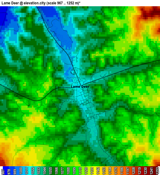 Lame Deer elevation map