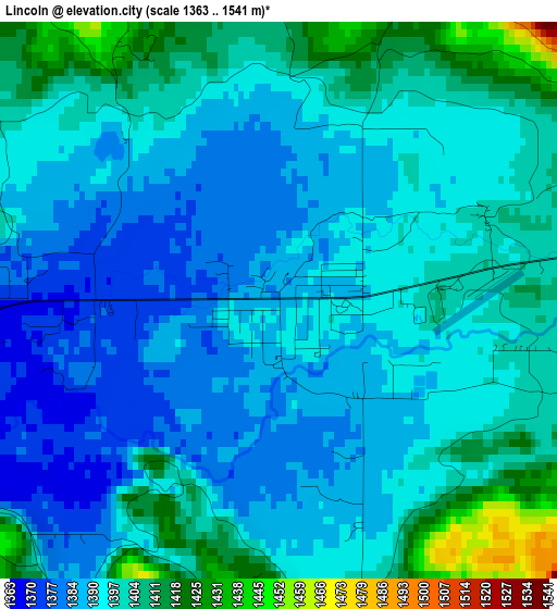 Lincoln elevation map