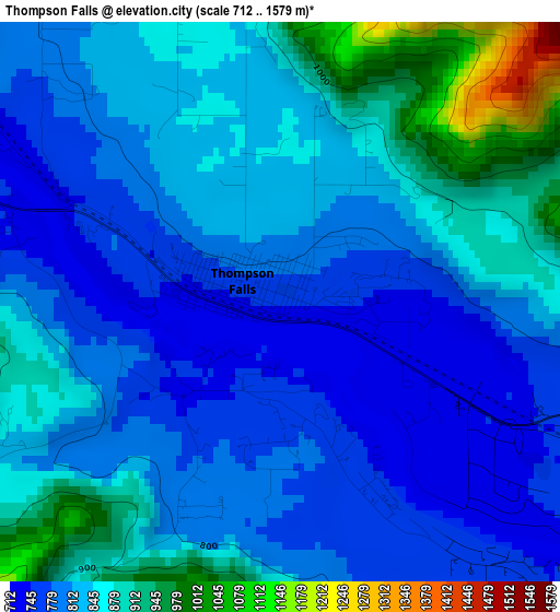 Thompson Falls elevation map