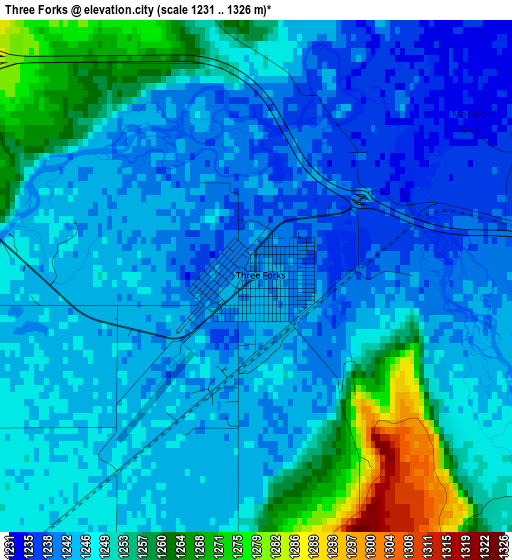 Three Forks elevation map