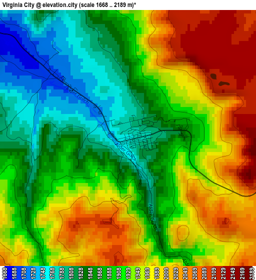 Virginia City elevation map