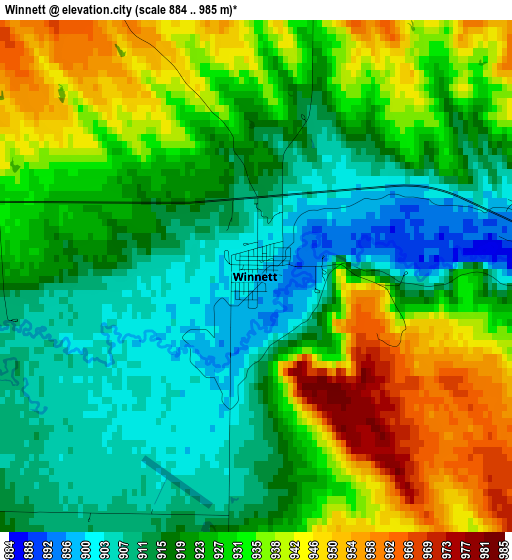 Winnett elevation map