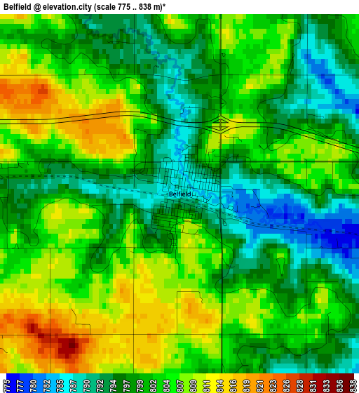 Belfield elevation map