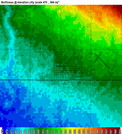 Bottineau elevation map