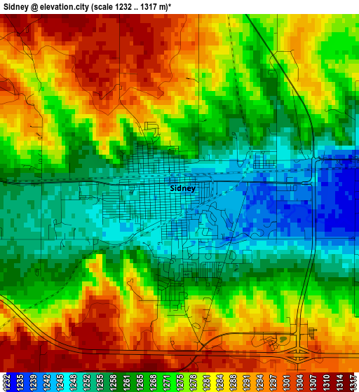 Sidney elevation map