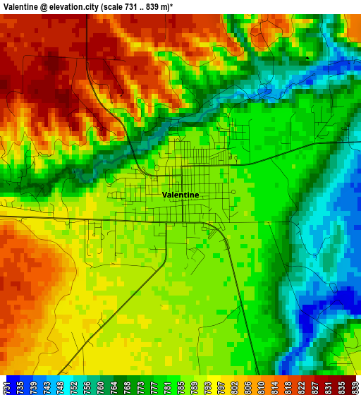 Valentine elevation map