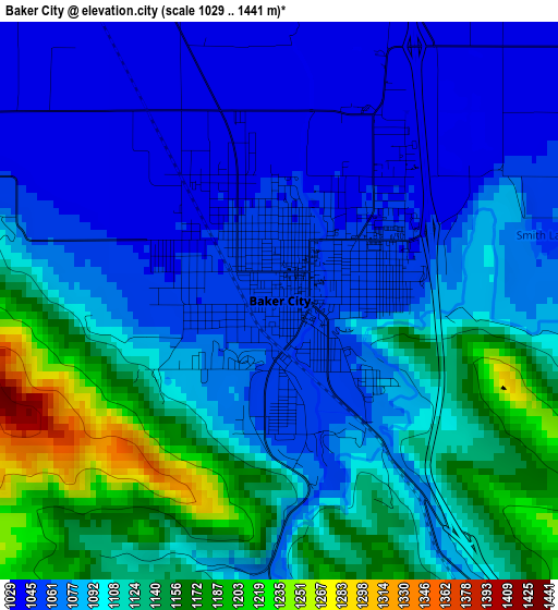 Baker City elevation map