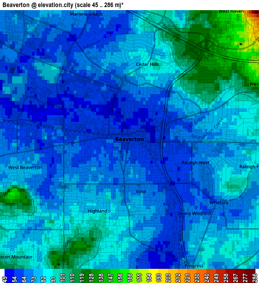 Beaverton elevation map