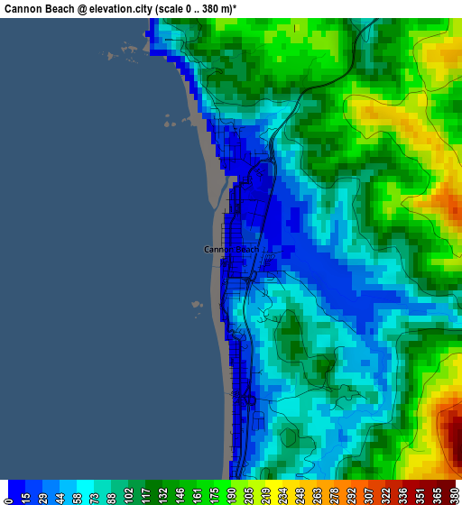 Cannon Beach elevation map