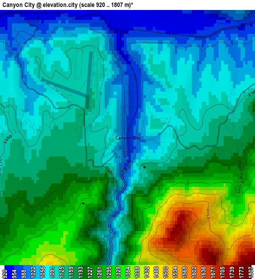 Canyon City elevation map