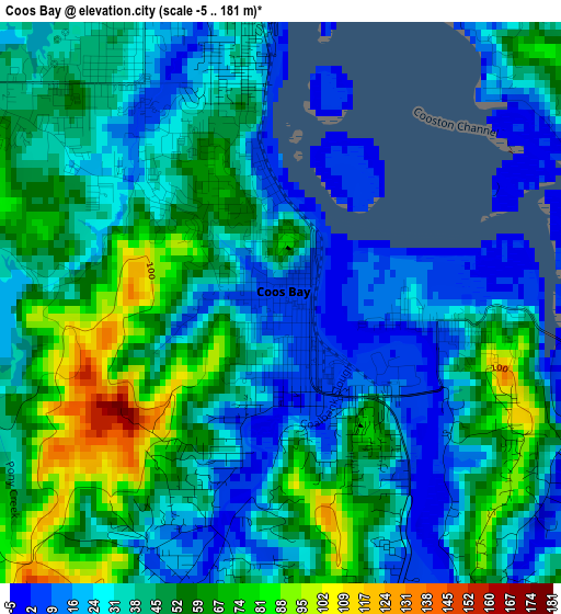 Coos Bay elevation map