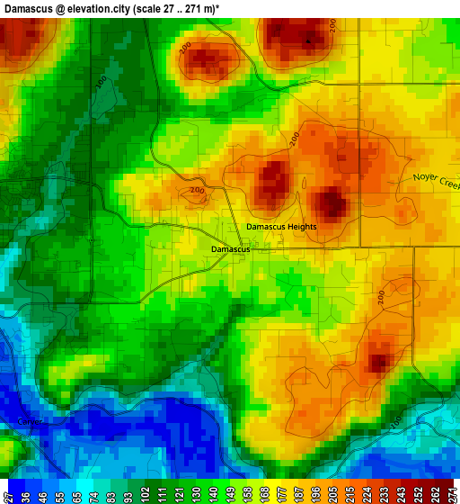 Damascus elevation map