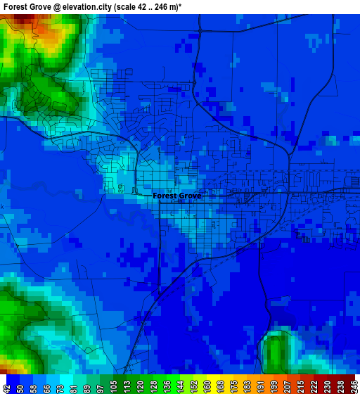 Forest Grove elevation map