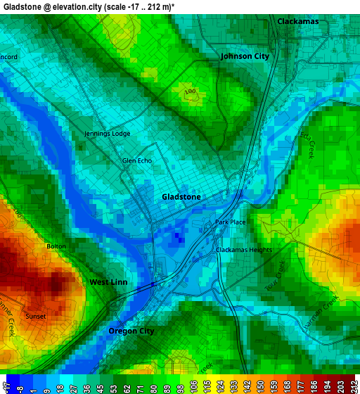 Gladstone elevation map