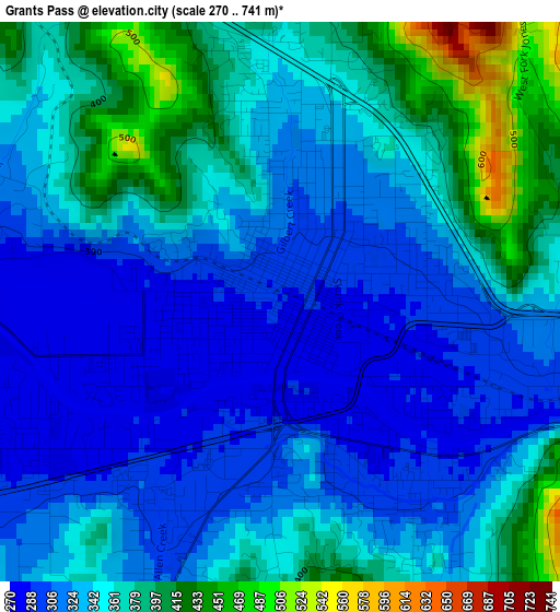 Grants Pass elevation map