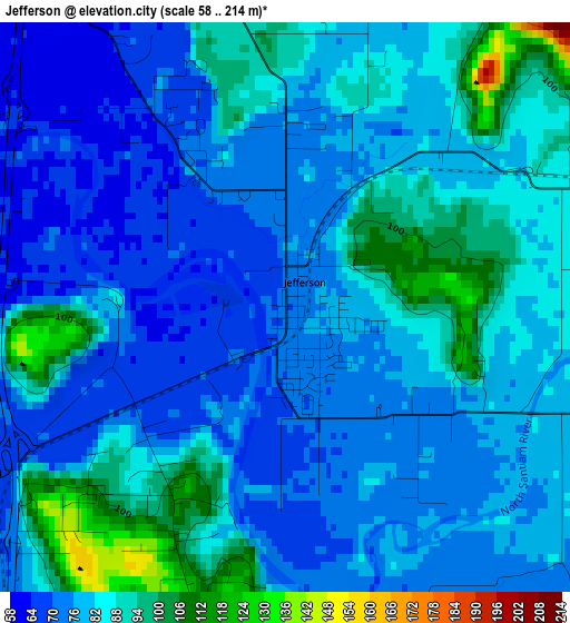 Jefferson elevation map