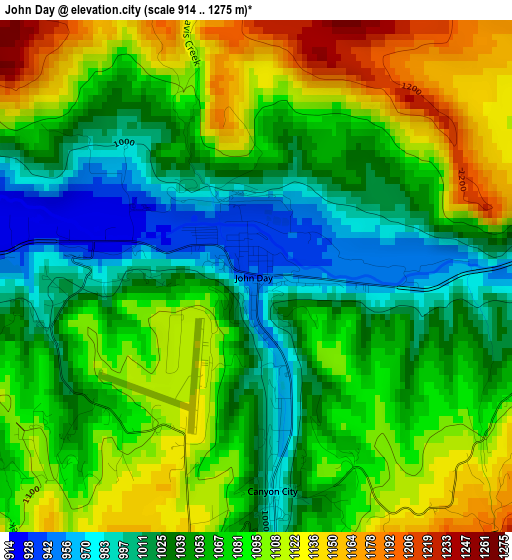 John Day elevation map