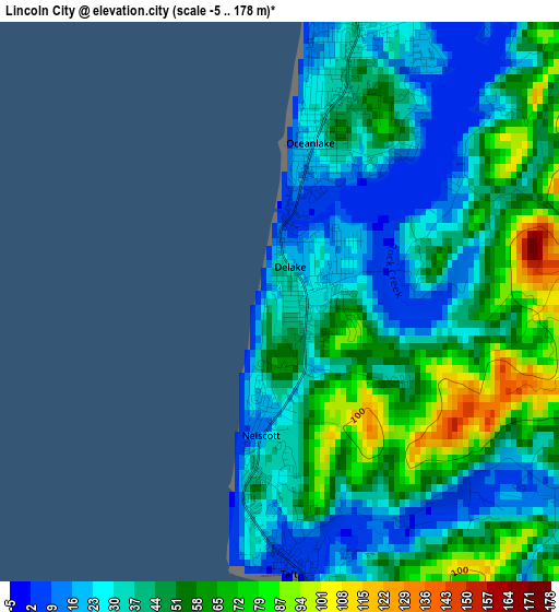 Lincoln City elevation map