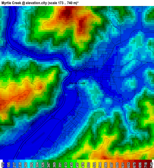 Myrtle Creek elevation map