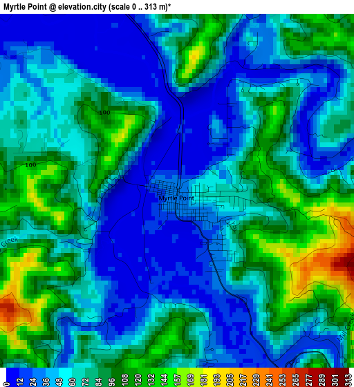 Myrtle Point elevation map