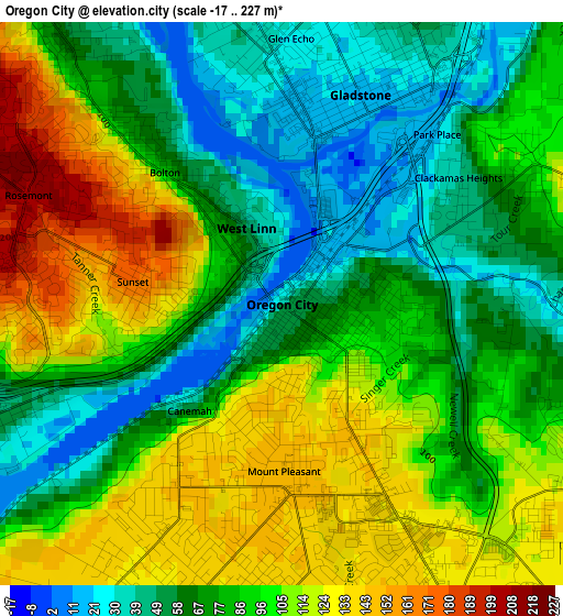 Oregon City elevation map