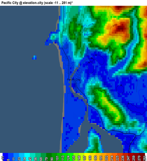 Pacific City elevation map