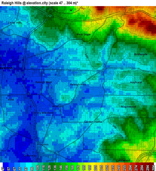 Raleigh Hills elevation map