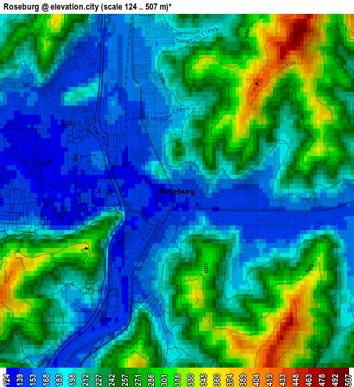 Roseburg elevation map