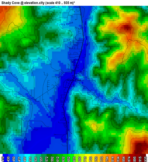 Shady Cove elevation map