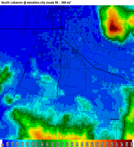 South Lebanon elevation map