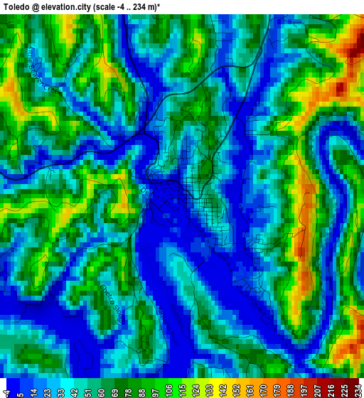 Toledo elevation map