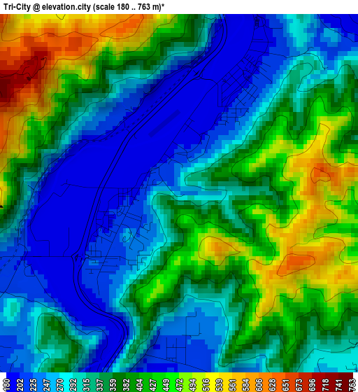 Tri-City elevation map