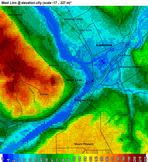 West Linn elevation map