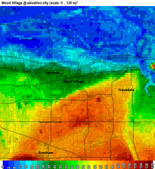 Wood Village elevation map