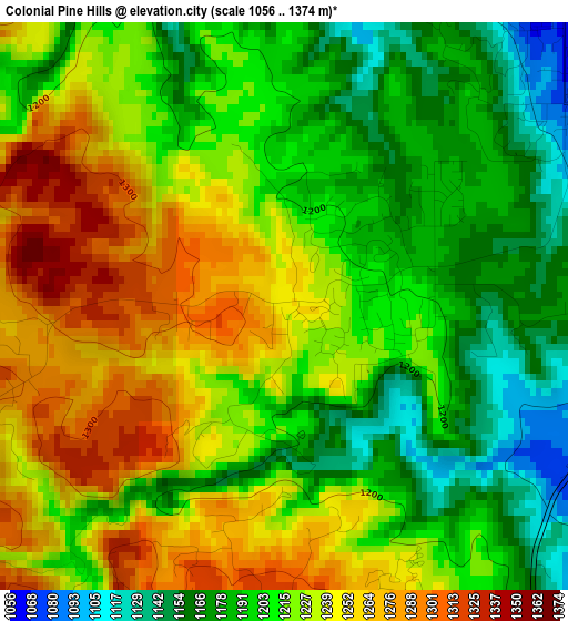 Colonial Pine Hills elevation map