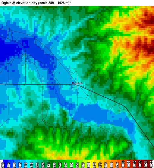 Oglala elevation map