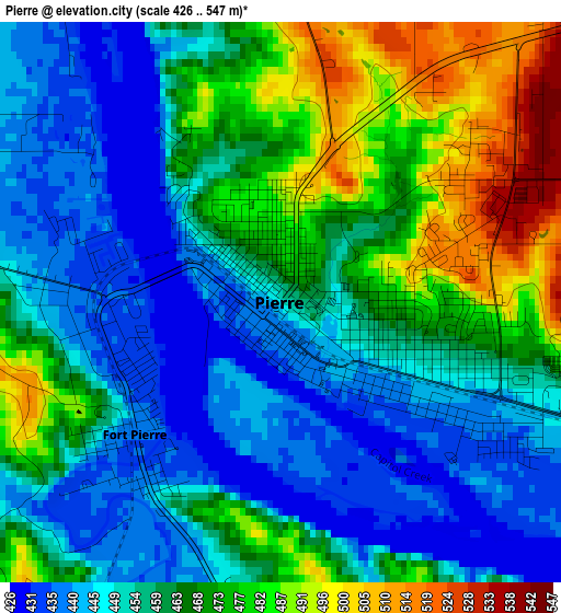 Pierre elevation map